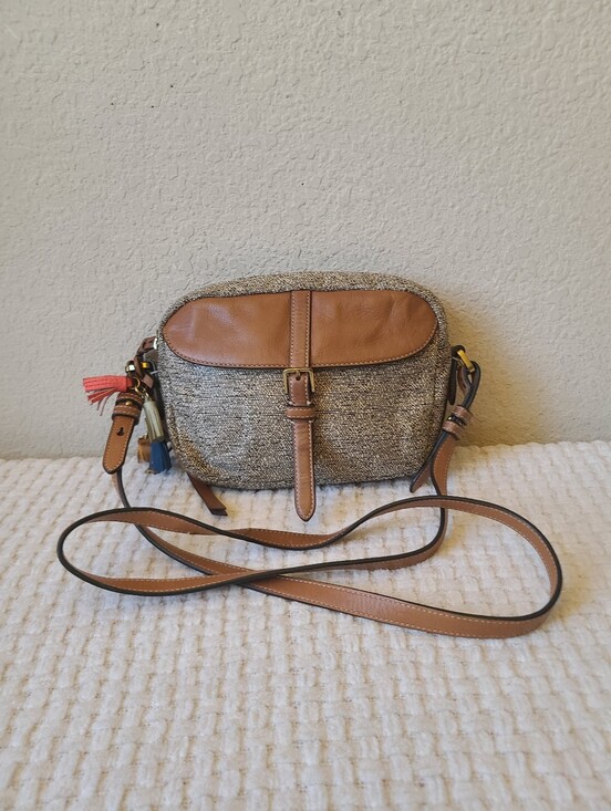 Fossil Handbags - Fossil Leather-Trim Crossbody Bag in Brown and Tan